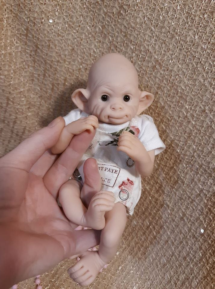 EKK Anna Banana Reborn Vinyl  Baby Chimp Doll Kit by Yulia Shaver 8"