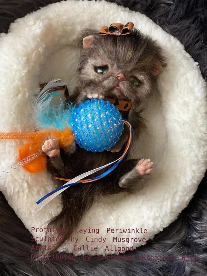 EKK Periwinkle the Kitten Laying Reborn Vinyl Doll Kit by Cindy Musgrove 8"