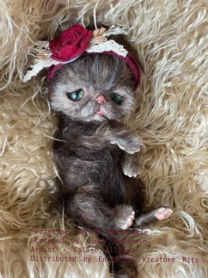 EKK Periwinkle the Kitten Laying Reborn Vinyl Doll Kit by Cindy Musgrove 8"