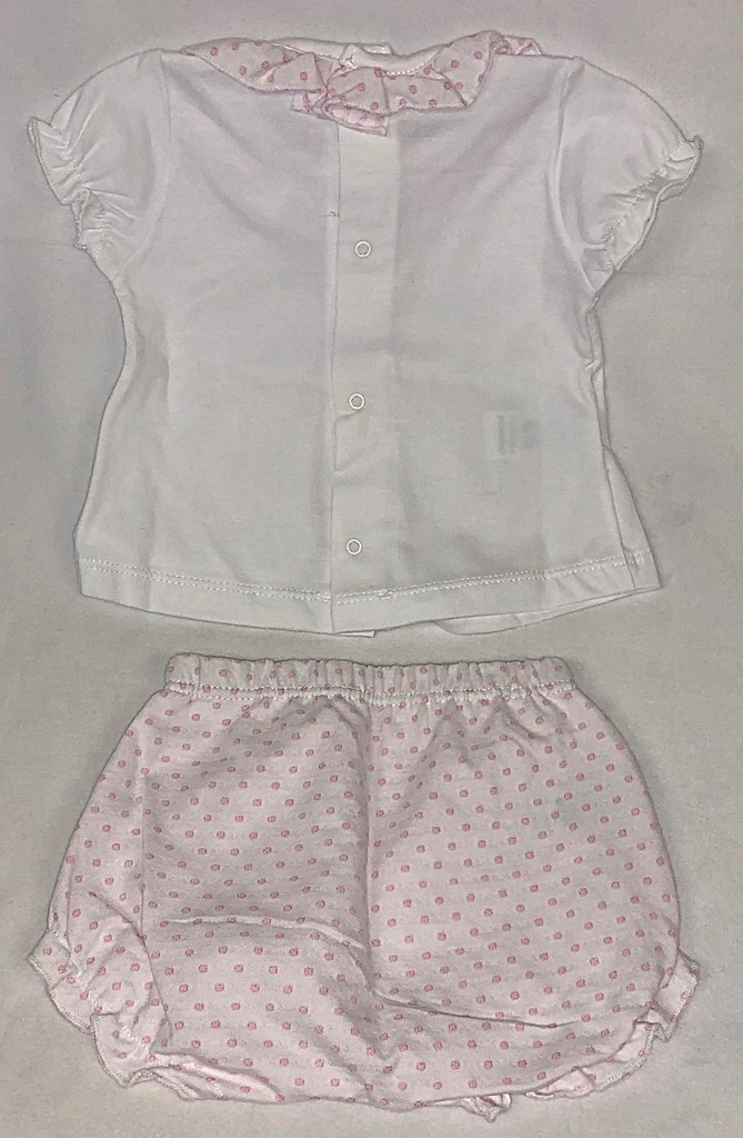 Short Sleeve Knit Top and Matching Diaper Cover - Pink and White 3 month