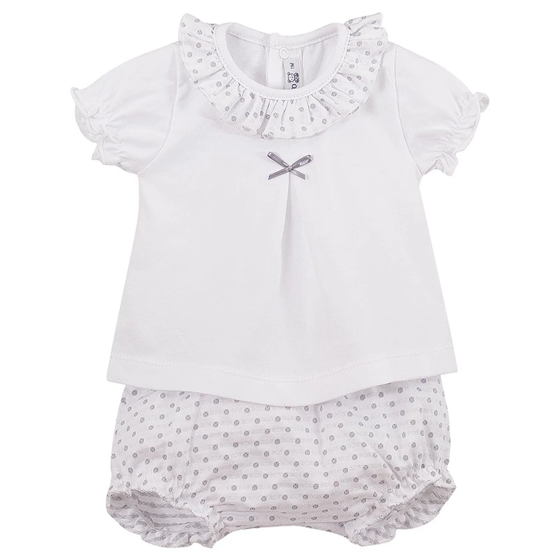 Short Sleeve Knit Top and Matching Diaper Cover - Gray and White 1 & 3 month