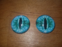 Fantasy Glass Cabochon Hand Printed Eyes Flat Back Turquoise Cat 20 MM