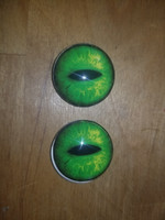 Fantasy Glass Cabochon Hand Printed Eyes Flat Back Green Cat 20 MM