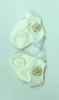 Newborn or Preemie Ivory Party Socks with Pearl and Rhinestone Adornment