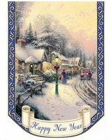 Thomas Kinkade Year of Good Tidings Happy New Years Outdoor Decorative Flag