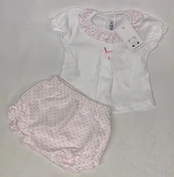 Short Sleeve Knit Top and Matching Diaper Cover - Pink and White 3 month
