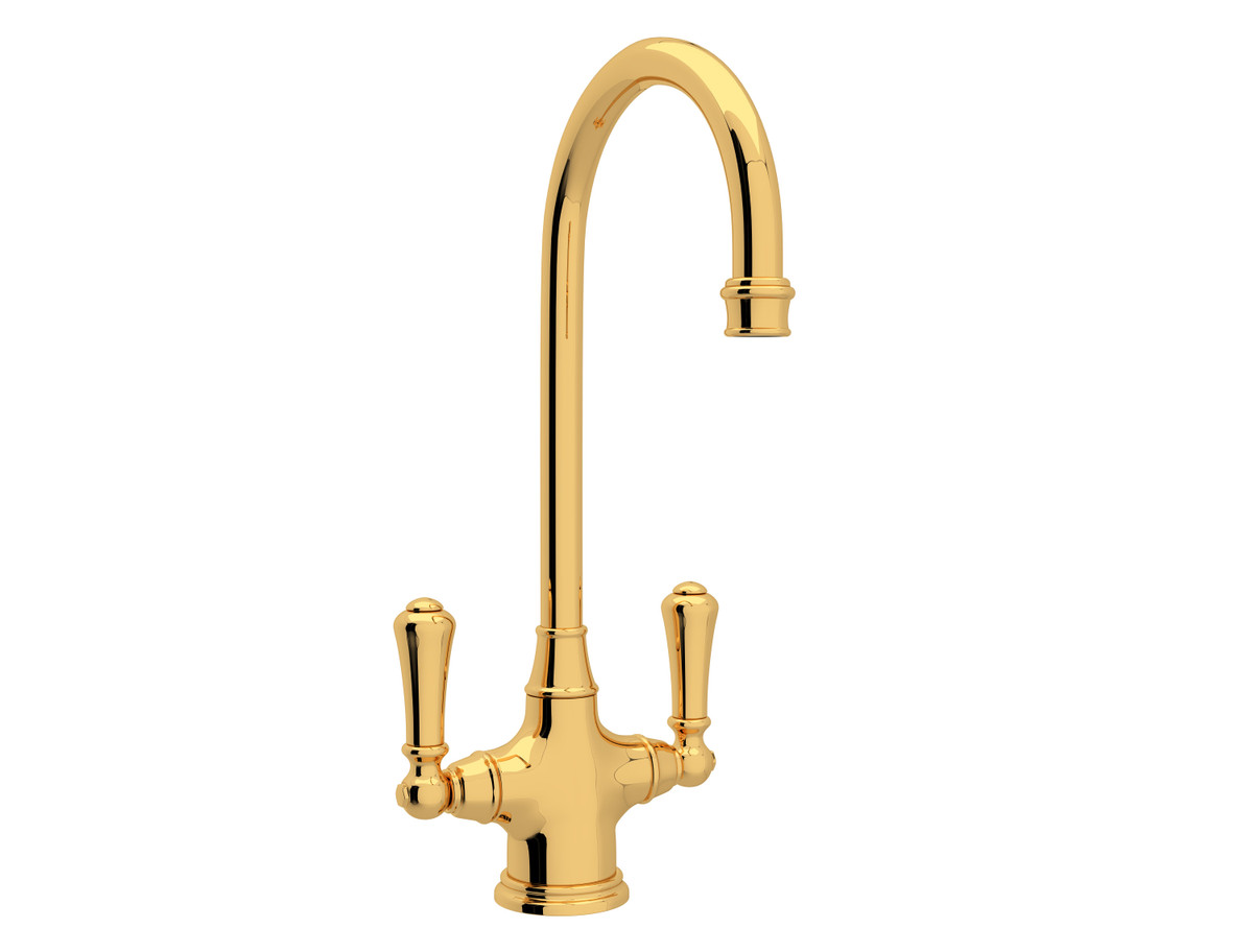 Perrin & Rowe Era Single Hole Bar and Food Prep Faucet English Gold with Metal Lever