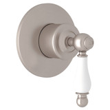 Arcana 4-Port 3-Way Diverter Trim - Satin Nickel with Ornate White Porcelain Lever Handle | Model Number: AC27NOP-STN/TO - Product Knockout