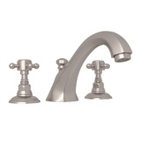 Hex 3-Hole Deck Mount Spout Tub Filler - Satin Nickel with Cross Handle | Model Number: A1884XMSTN - Product Knockout