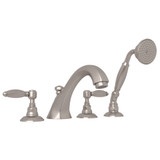 Hex 4-Hole Deck Mount Spout Tub Filler with Handshower - Satin Nickel with Metal Lever Handle | Model Number: A1804LHSTN - Product Knockout