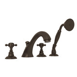 Hex 4-Hole Deck Mount Spout Tub Filler with Handshower - Tuscan Brass with Crystal Cross Handle | Model Number: A1804XCTCB - Product Knockout