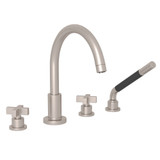 Pirellone 4-Hole Deck Mount Tub Filler with Handshower - Satin Nickel with Cross Handle | Model Number: BA26X-STN - Product Knockout