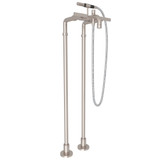 Pirellone Exposed Floor Mount Tub Filler with Handshower and Floor Pillar Legs or Supply Unions - Satin Nickel with Metal Lever Handle | Model Number: BA420NL-STN - Product Knockout