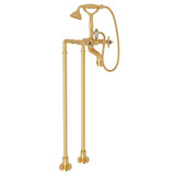 San Julio Exposed Floor Mount Tub Filler with Handshower and Floor Pillar Legs or Supply Unions - Italian Brass with Crystal Cross Handle | Model Number: AKIT2101NXCIB - Product Knockout