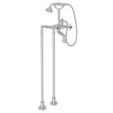 San Julio Exposed Floor Mount Tub Filler with Handshower and Floor Pillar Legs or Supply Unions - Polished Chrome with Crystal Cross Handle | Model Number: AKIT2101NXCAPC - Product Knockout