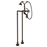 San Julio Exposed Floor Mount Tub Filler with Handshower and Floor Pillar Legs or Supply Unions - Tuscan Brass with Cross Handle | Model Number: AKIT2101NXMTCB - Product Knockout