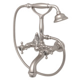 San Julio Exposed Wall Mount Tub Filler with Handshower - Satin Nickel with Crystal Cross Handle | Model Number: A2101XCSTN - Product Knockout