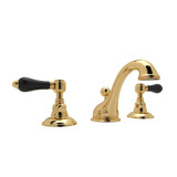 Viaggio C-Spout Widespread Bathroom Faucet - Italian Brass with Black Porcelain Lever Handle | Model Number: A1408LPBKIB-2 - Product Knockout