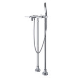Lombardia Exposed Floor Mount Tub Filler with Handshower and Floor Pillar Legs or Supply Unions - Polished Chrome with Metal Lever Handle | Model Number: AKIT2202NLMAPC - Product Knockout