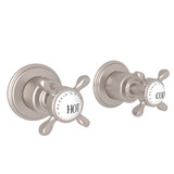 Edwardian 3/4 Inch Hot and Cold Rough Valves with Trims - Satin Nickel with Cross Handle | Model Number: U.3231X-STN - Product Knockout