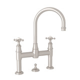 Georgian Era Deck Mount Bathroom Bridge Faucet - Satin Nickel with Cross Handle | Model Number: U.3709X-STN-2 - Product Knockout