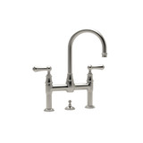 Georgian Era Deck Mount Bathroom Bridge Faucet - Satin Nickel with Metal Lever Handle | Model Number: U.3708LS-STN-2 - Product Knockout