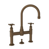 Georgian Era Deck Mount Bathroom Bridge Faucet - English Bronze with Cross Handle | Model Number: U.3709X-EB-2 - Product Knockout