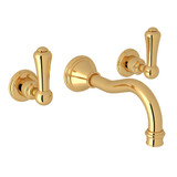 Georgian Era Wall Mount Widespread Bathroom Faucet - English Gold with Metal Lever Handle | Model Number: U.3793LS-EG/TO-2 - Product Knockout