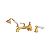 Edwardian 4-Hole Deck Mount Low Level Spout Tub Filler with Handshower - English Gold with Metal Lever Handle | Model Number: U.3737L-EG - Product Knockout