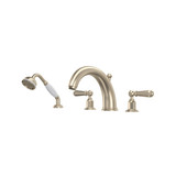 Edwardian 4-Hole Deck Mount Tub Filler with Handshower - Satin Nickel with Metal Lever Handle | Model Number: U.3248L-STN - Product Knockout