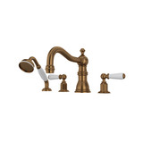 Edwardian 4-Hole Deck Mount Column Spout Tub Filler with Handshower - English Bronze with Metal Lever Handle | Model Number: U.3745L-EB - Product Knockout