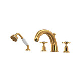 Edwardian 4-Hole Deck Mount Tub Filler with Handshower - English Gold with Cross Handle | Model Number: U.3249X-EG - Product Knockout