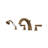 Edwardian 4-Hole Deck Mount Tub Filler with Handshower - English Bronze with Metal Lever Handle | Model Number: U.3248L-EB - Product Knockout