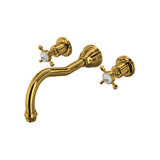 Edwardian 3-Hole Wall Mount Column Spout Tub Filler - Unlacquered Brass with Cross Handle | Model Number: U.3781X-ULB/TO - Product Knockout