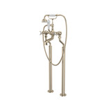 Edwardian Exposed Floor Mount Tub Filler with Handshower - Satin Nickel with Cross Handle | Model Number: U.3521X/1-STN - Product Knockout