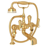 Georgian Era Exposed Deck Mount Tub Filler with Handshower - English Gold with White Porcelain Lever Handle | Model Number: U.3000LSP/1-EG - Product Knockout