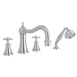 Georgian Era 4-Hole Deck Mount Column Spout Tub Filler with Handshower - Polished Chrome with Cross Handle | Model Number: U.3748X-APC - Product Knockout