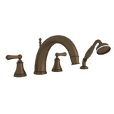 Georgian Era 4-Hole Deck Mount C-Spout Tub Filler with Handshower - English Bronze with Metal Lever Handle | Model Number: U.3648LS-EB - Product Knockout