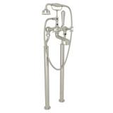 Georgian Era Exposed Floor Mount Tub Filler with Handshower - Polished Nickel with Cross Handle | Model Number: U.3013X/1-PN - Product Knockout