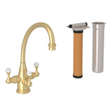 Georgian Era Filtration 3-Lever Kitchen Faucet - Satin English Gold with Metal Lever Handle | Model Number: U.KIT1420LS-SEG-2 - Product Knockout