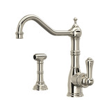 Edwardian Single Lever Single Hole Kitchen Faucet with Sidespray - Polished Nickel with Metal Lever Handle | Model Number: U.4746PN-2 - Product Knockout