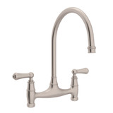 Georgian Era Bridge Kitchen Faucet - Satin Nickel with Metal Lever Handle | Model Number: U.4791L-STN-2 - Product Knockout