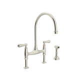 Georgian Era Bridge Kitchen Faucet with Sidespray - Polished Nickel with Metal Lever Handle | Model Number: U.4719L-PN-2 - Product Knockout
