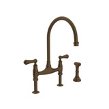 Georgian Era Bridge Kitchen Faucet with Sidespray - English Bronze with Metal Lever Handle | Model Number: U.4719L-EB-2 - Product Knockout