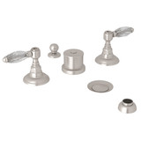 Five Hole Bidet Faucet - Satin Nickel with Crystal Metal Lever Handle | Model Number: A1460LCSTN - Product Knockout