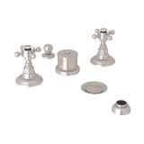 Five Hole Bidet Faucet - Satin Nickel with Crystal Cross Handle | Model Number: A1460XCSTN - Product Knockout