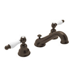 Arcana C-Spout Widespread Bathroom Faucet - Tuscan Brass with Ornate White Porcelain Lever Handle | Model Number: AC102OP-TCB-2 - Product Knockout