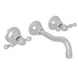Arcana Wall Mount Widespread Bathroom Faucet - Polished Chrome with Ornate Metal Lever Handle | Model Number: AC351L-APC/TO-2 - Product Knockout