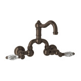 Acqui Wall Mount Bridge Bathroom Faucet - Tuscan Brass with Crystal Metal Lever Handle | Model Number: A1418LCTCB-2 - Product Knockout