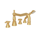 Arcana Column Spout 4-Hole Deck Mount Tub Filler with Handshower - Italian Brass with Cross Handle | Model Number: AC262X-IB - Product Knockout